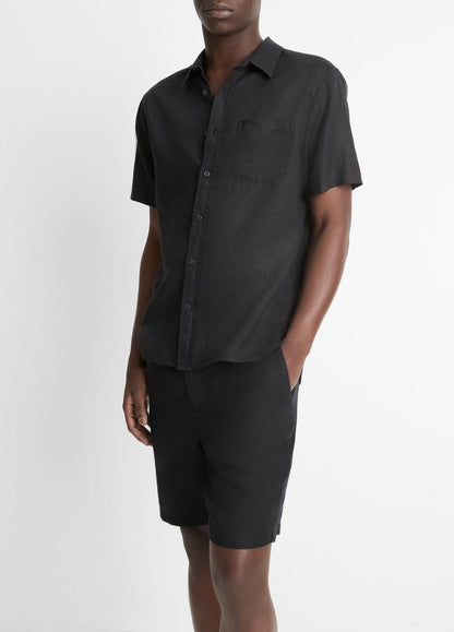 VINCE Men Linen Short-Sleeve Shirt in Short Sleeve BLACK