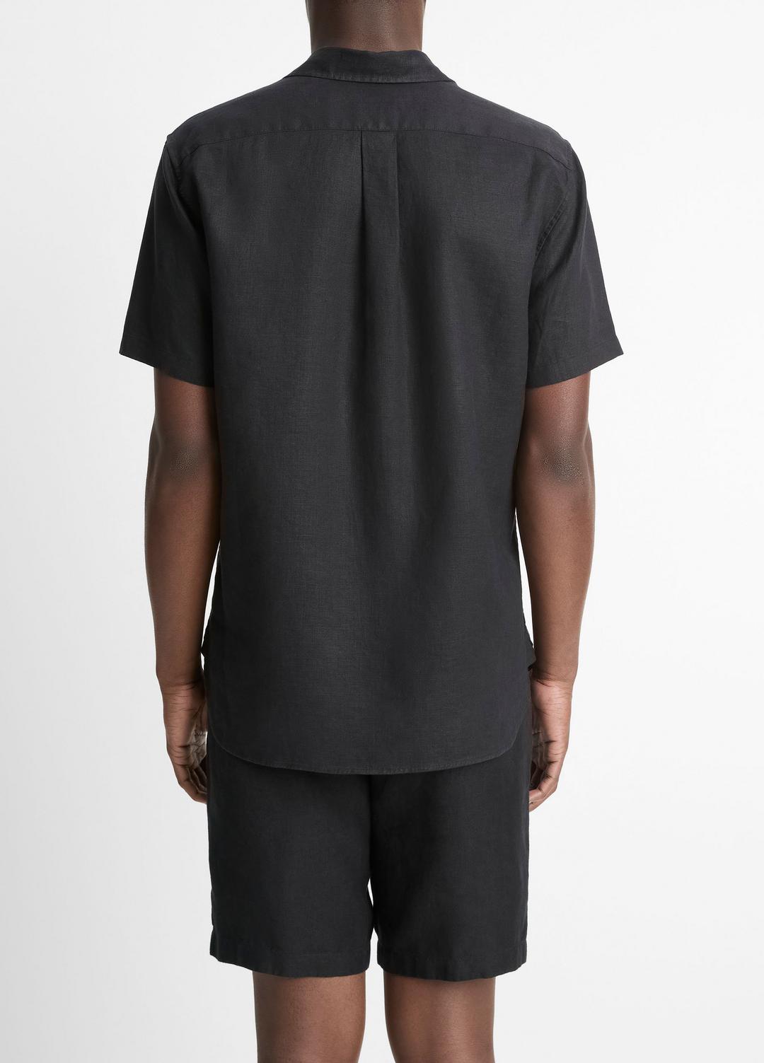 VINCE Men Linen Short-Sleeve Shirt in Short Sleeve BLACK