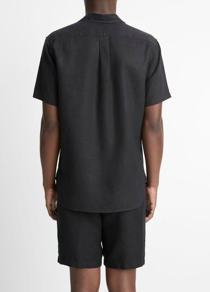VINCE Men Linen Short-Sleeve Shirt in Short Sleeve BLACK