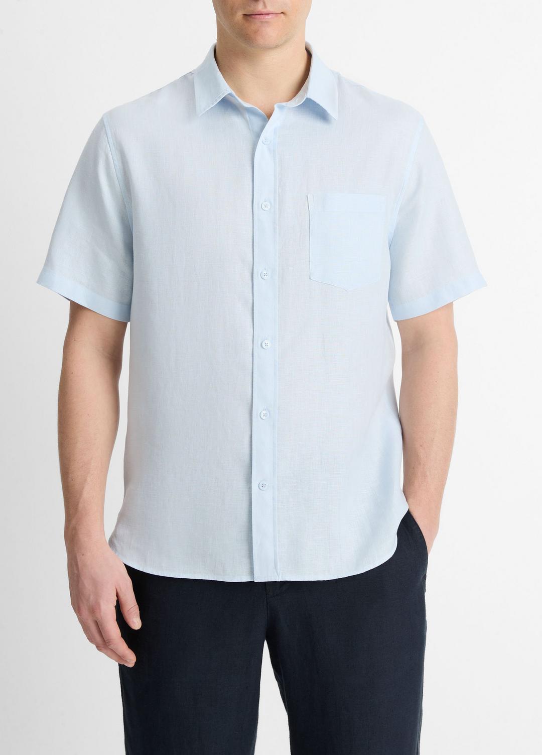 VINCE Men Linen Short-Sleeve Shirt in Short Sleeve GLACIER