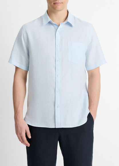 VINCE Men Linen Short-Sleeve Shirt in Short Sleeve GLACIER