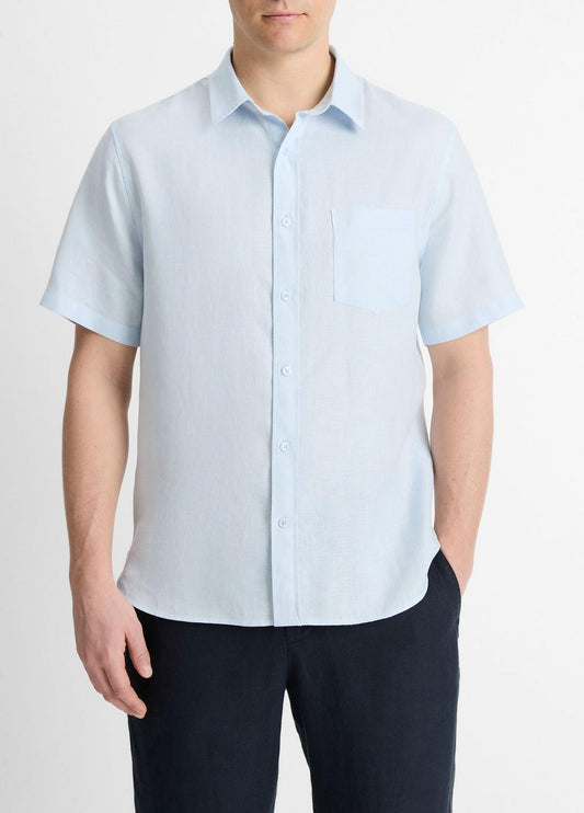 VINCE Men Linen Short-Sleeve Shirt in Short Sleeve GLACIER