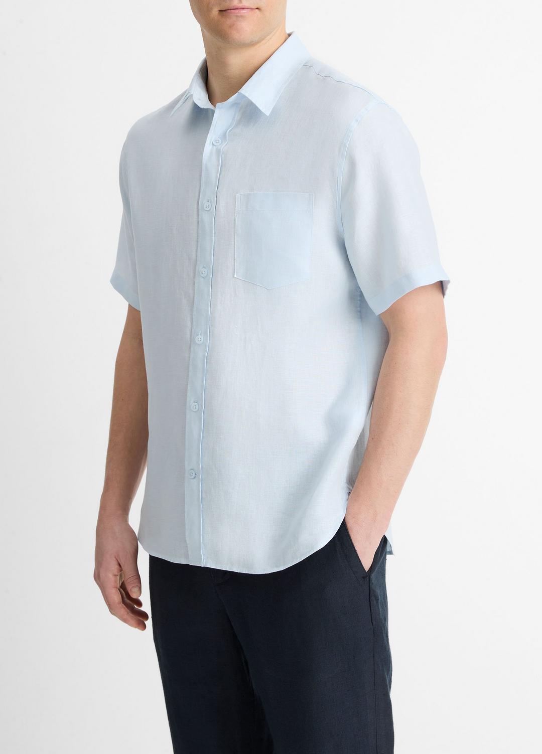 VINCE Men Linen Short-Sleeve Shirt in Short Sleeve GLACIER