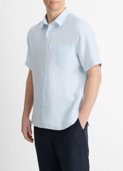 VINCE Men Linen Short-Sleeve Shirt in Short Sleeve GLACIER