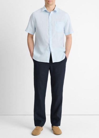 VINCE Men Linen Short-Sleeve Shirt in Short Sleeve GLACIER