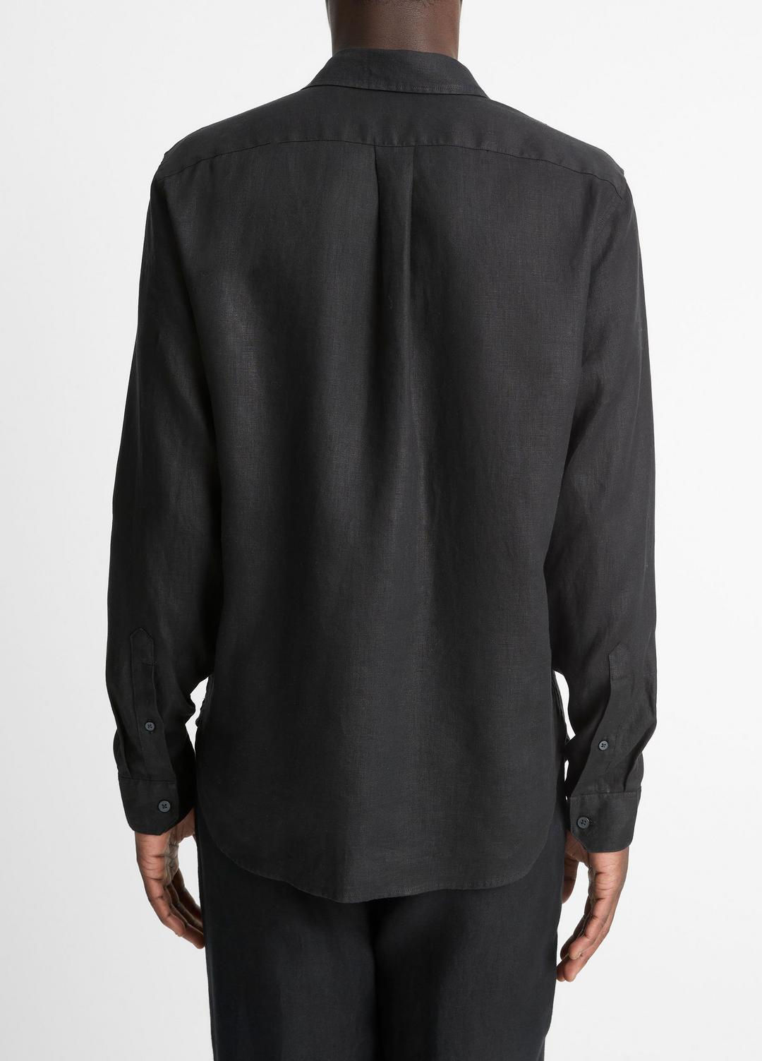 VINCE Men Linen Long-Sleeve Shirt in Long Sleeve BLACK