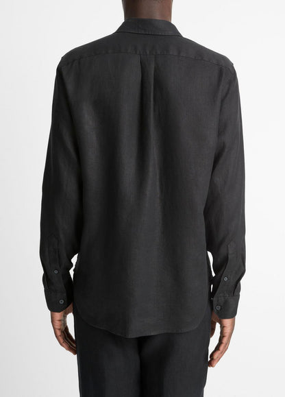 VINCE Men Linen Long-Sleeve Shirt in Long Sleeve BLACK