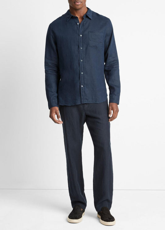 VINCE Men Linen Long-Sleeve Shirt in Long Sleeve COASTAL BLUE