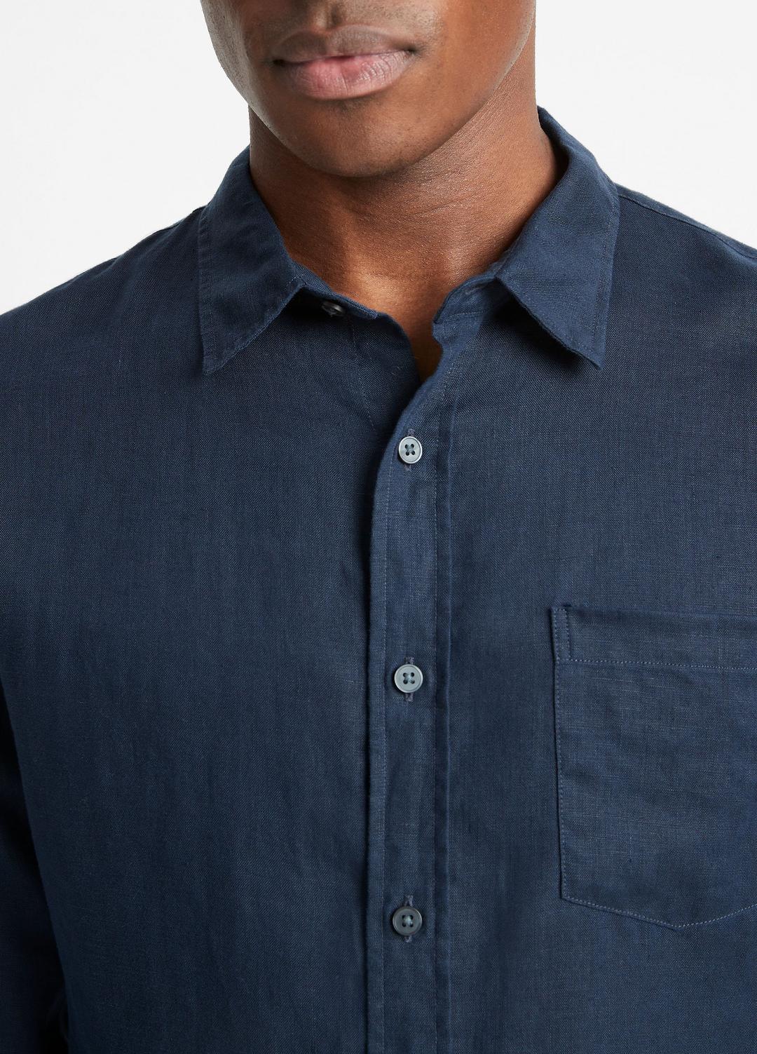 VINCE Men Linen Long-Sleeve Shirt in Long Sleeve COASTAL BLUE