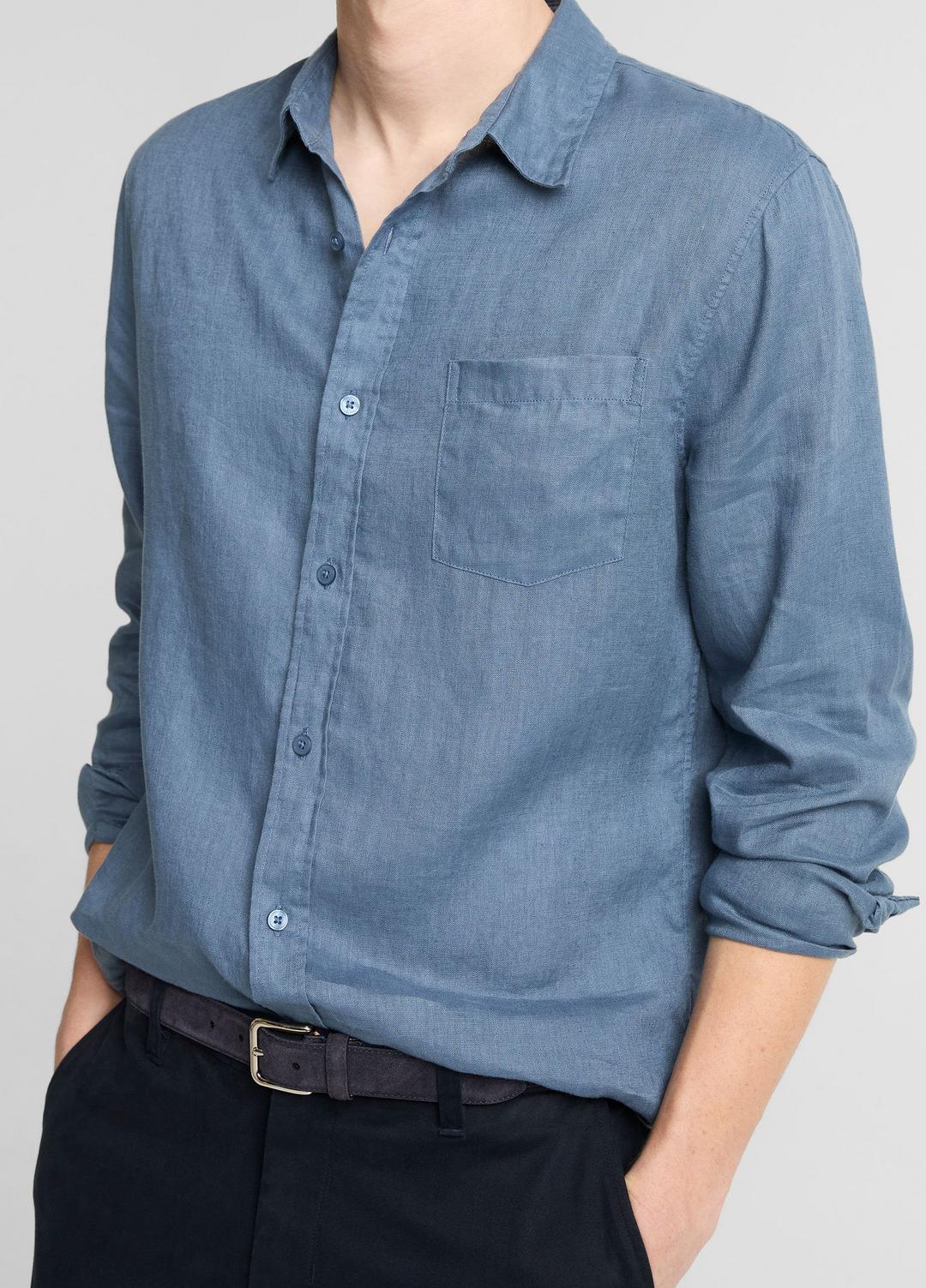 VINCE Men Linen Long-Sleeve Shirt in Long Sleeve UNIFORM BLUE