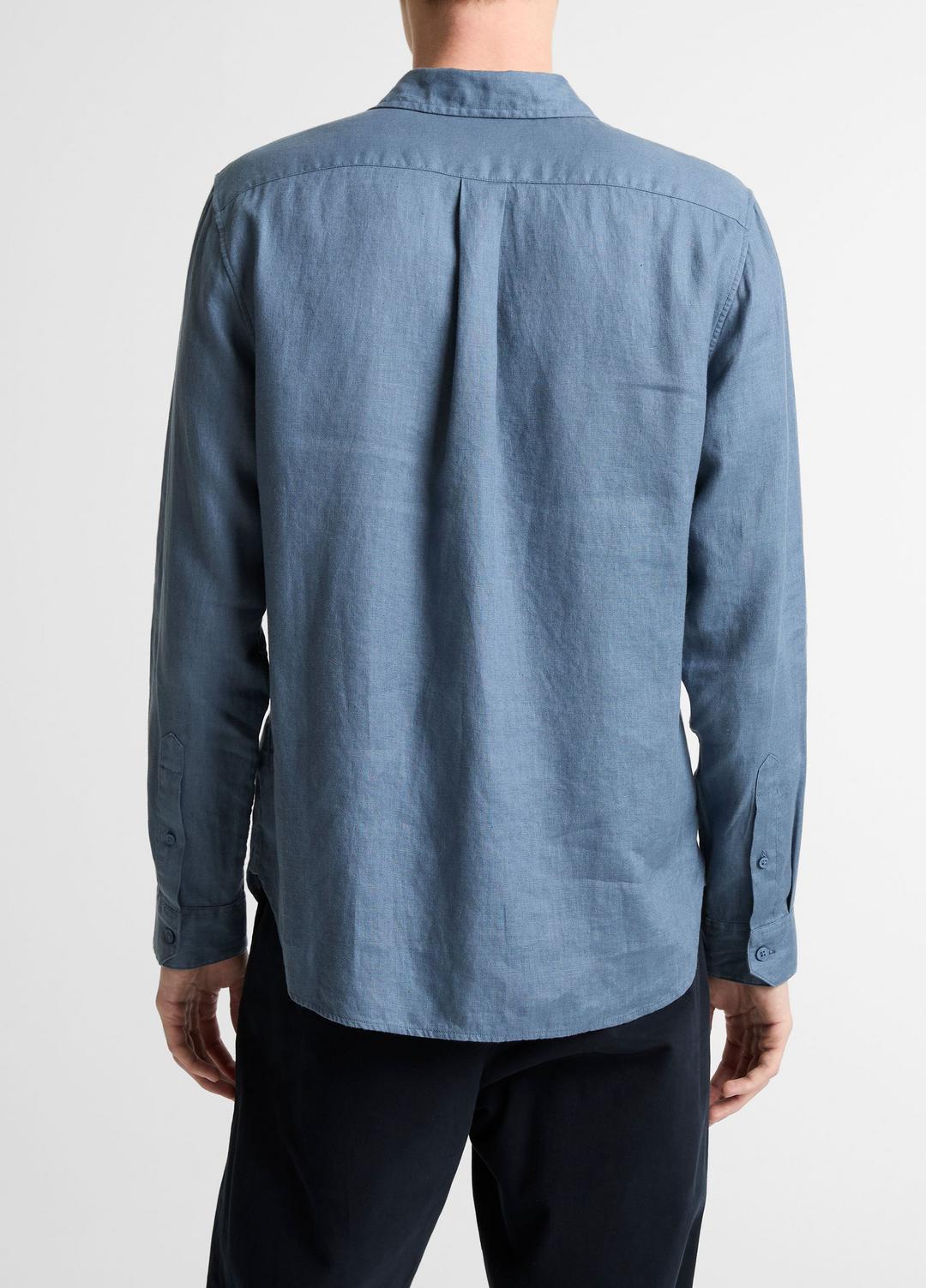 VINCE Men Linen Long-Sleeve Shirt in Long Sleeve UNIFORM BLUE