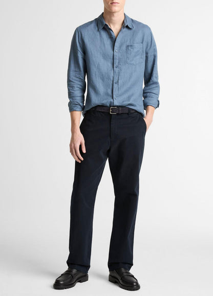 VINCE Men Linen Long-Sleeve Shirt in Long Sleeve UNIFORM BLUE