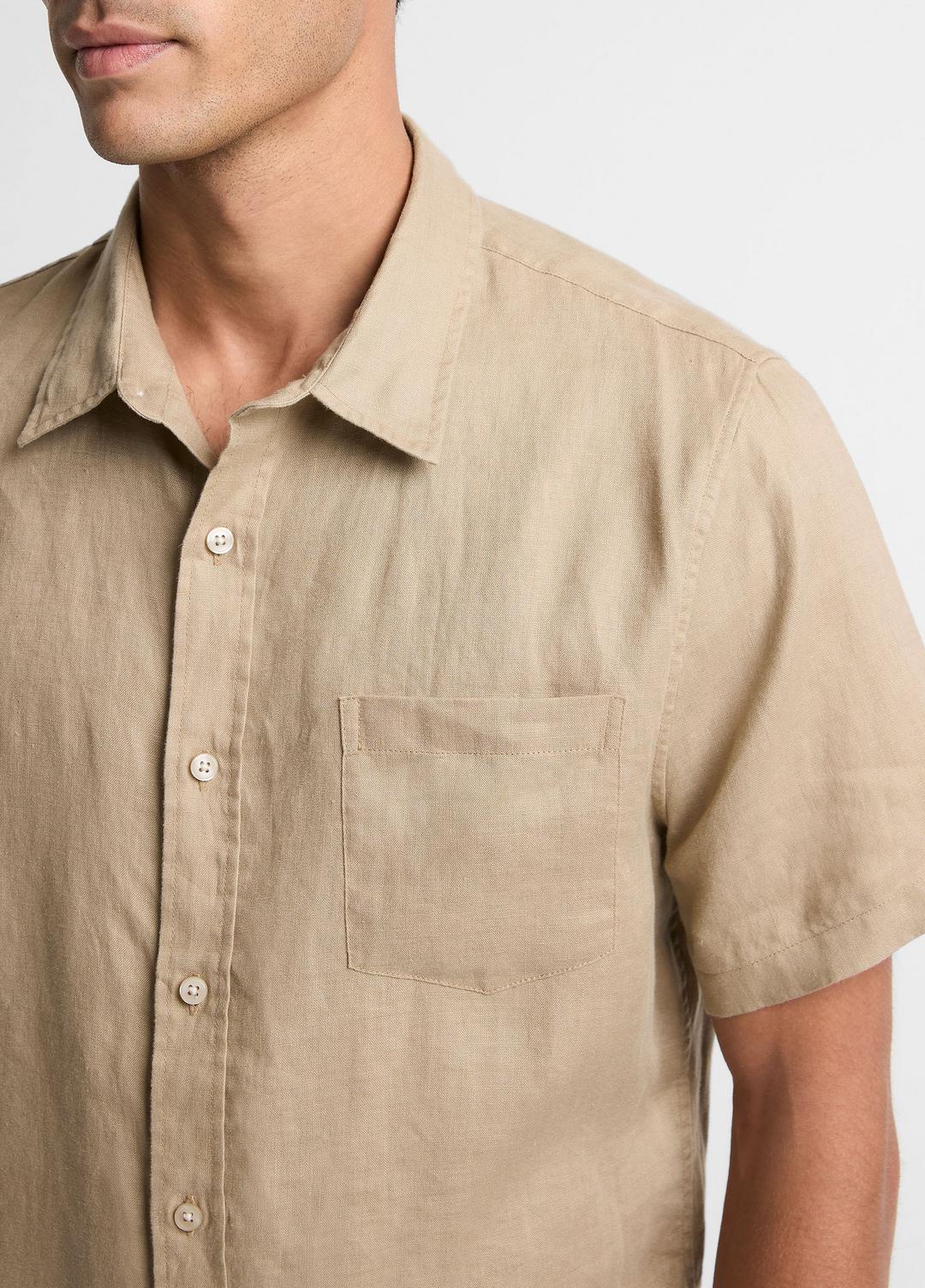 VINCE Men Linen Short-Sleeve Shirt in Long Sleeve TEAK