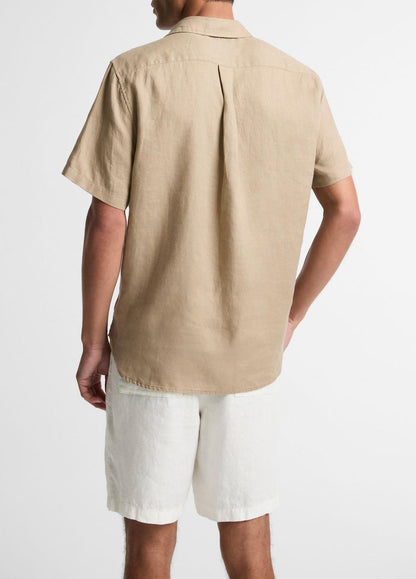 VINCE Men Linen Short-Sleeve Shirt in Long Sleeve TEAK