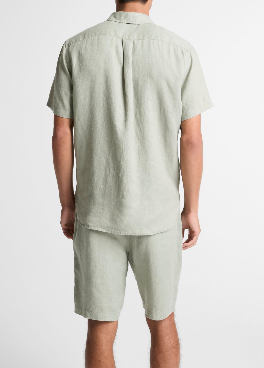 VINCE Men Linen Short-Sleeve Shirt in Long Sleeve MATCHA