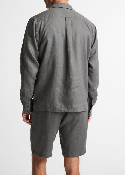 VINCE Men Linen Garage Shirt  in Long Sleeve SLATE