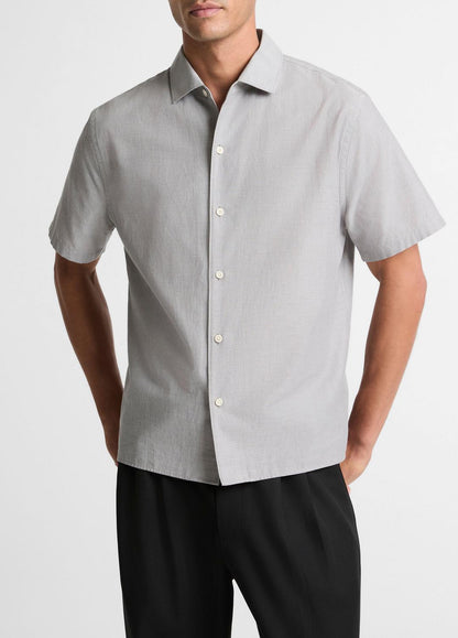 VINCE Men Cotton Short-Sleeve Button-Front Shirt  in Short Sleeve JET