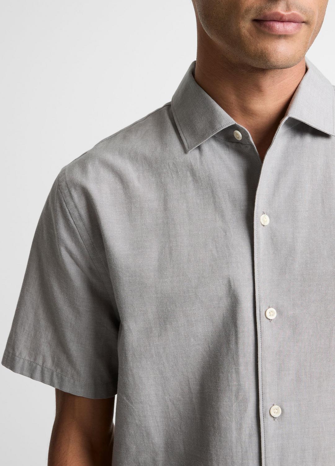 VINCE Men Cotton Short-Sleeve Button-Front Shirt  in Short Sleeve JET