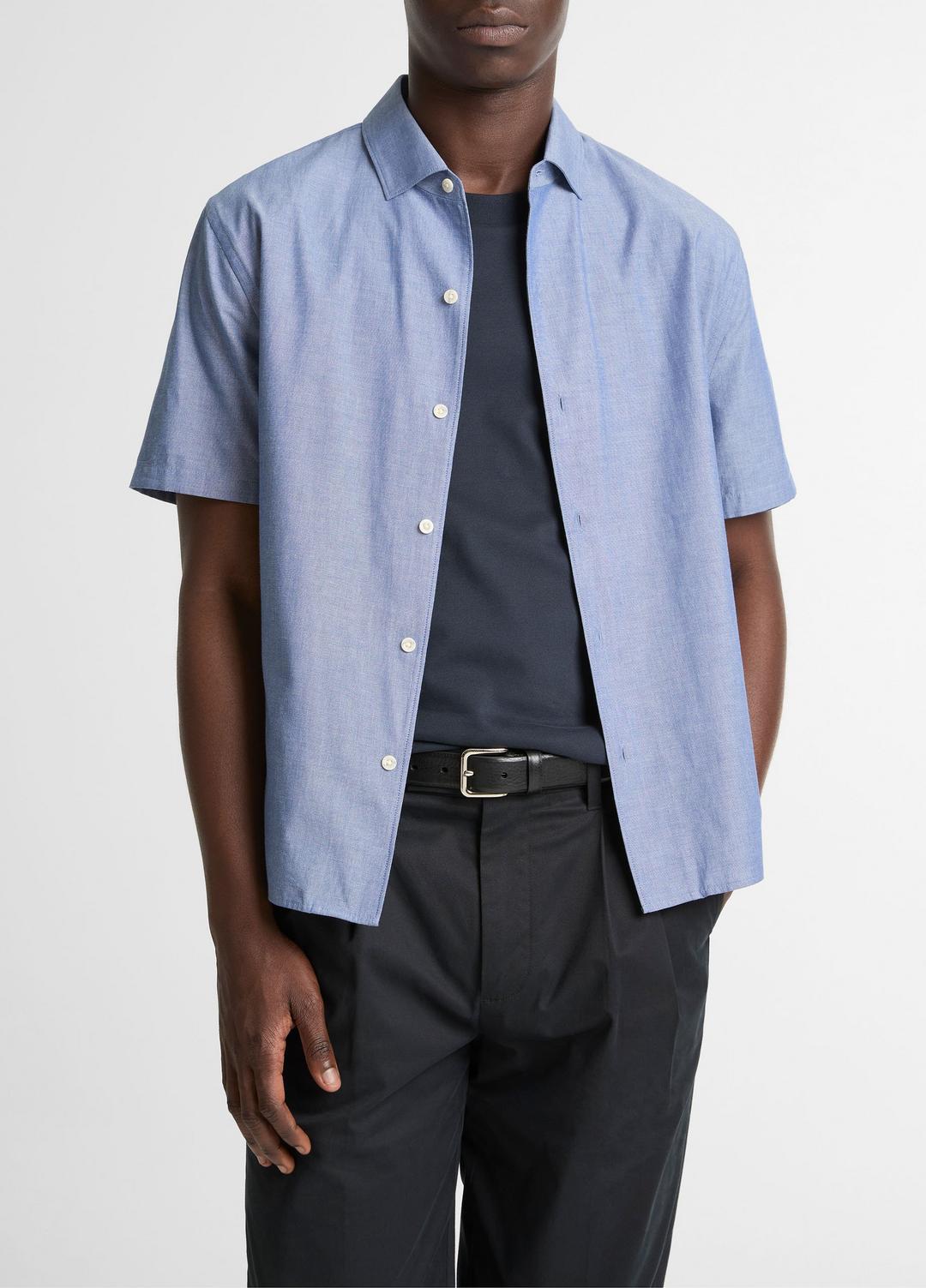 VINCE Men Cotton Short-Sleeve Button-Front Shirt  in Short Sleeve INDIGO