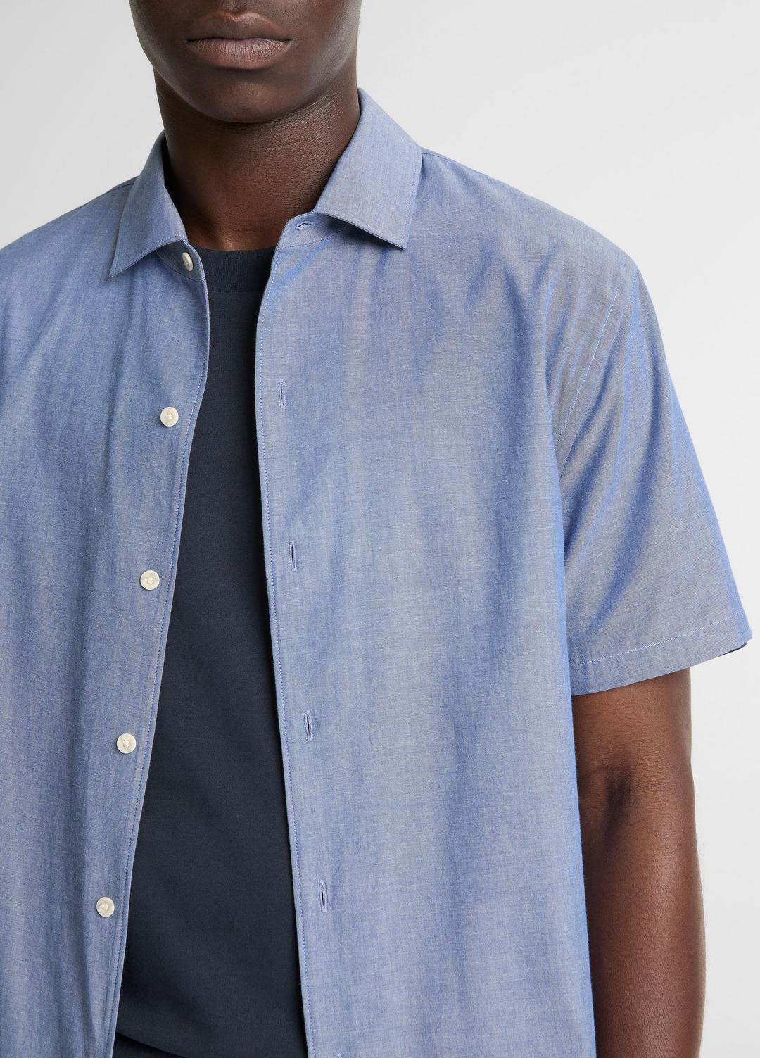 VINCE Men Cotton Short-Sleeve Button-Front Shirt  in Short Sleeve INDIGO
