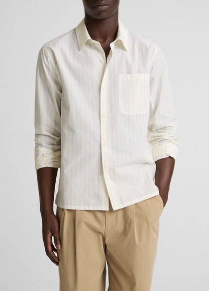 VINCE Men Striped Cotton-Blend Poplin Button-Front Shirt in Long Sleeve WHITE/PALE YELLOW
