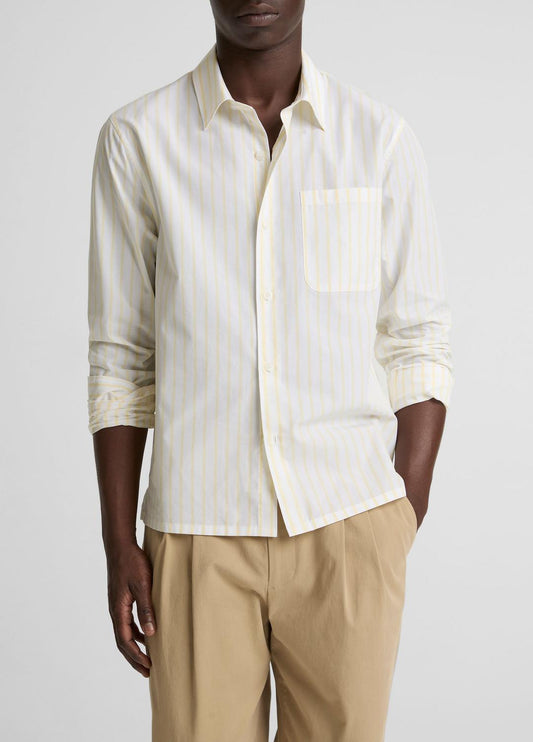 VINCE Men Striped Cotton-Blend Poplin Button-Front Shirt in Long Sleeve WHITE/PALE YELLOW