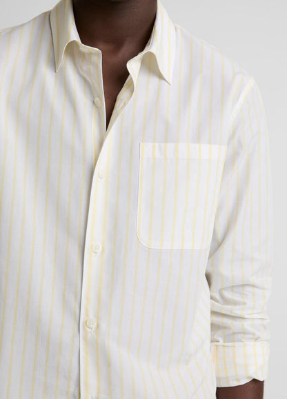 VINCE Men Striped Cotton-Blend Poplin Button-Front Shirt in Long Sleeve WHITE/PALE YELLOW
