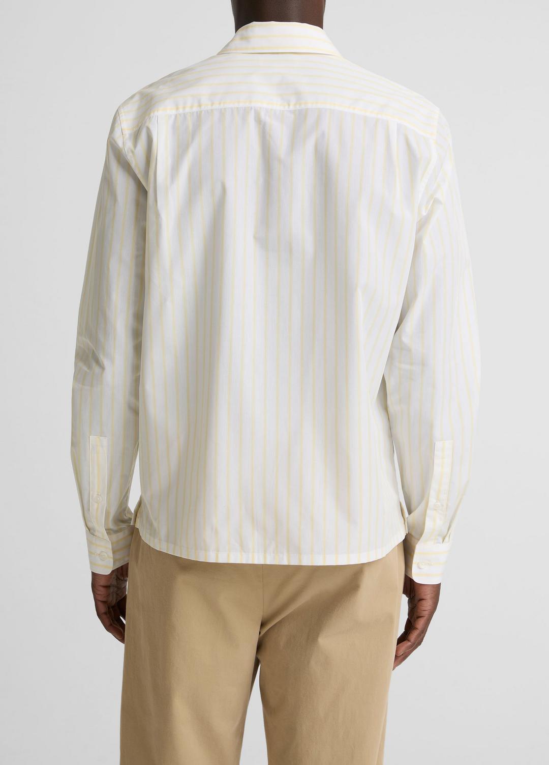 VINCE Men Striped Cotton-Blend Poplin Button-Front Shirt in Long Sleeve WHITE/PALE YELLOW