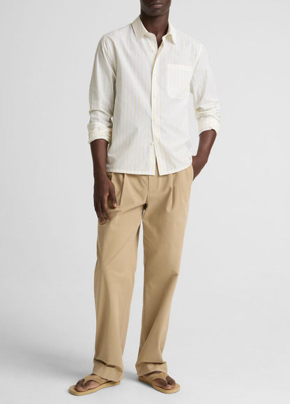 VINCE Men Striped Cotton-Blend Poplin Button-Front Shirt in Long Sleeve WHITE/PALE YELLOW