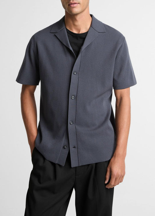 VINCE Men Merino Wool Cabana Shirt  in Short Sleeve STUDIO