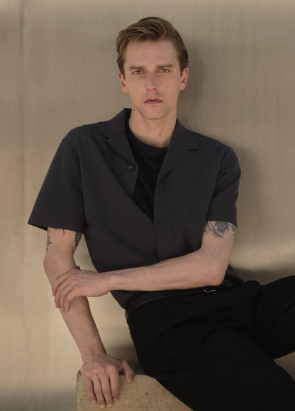 VINCE Men Merino Wool Cabana Shirt  in Short Sleeve STUDIO