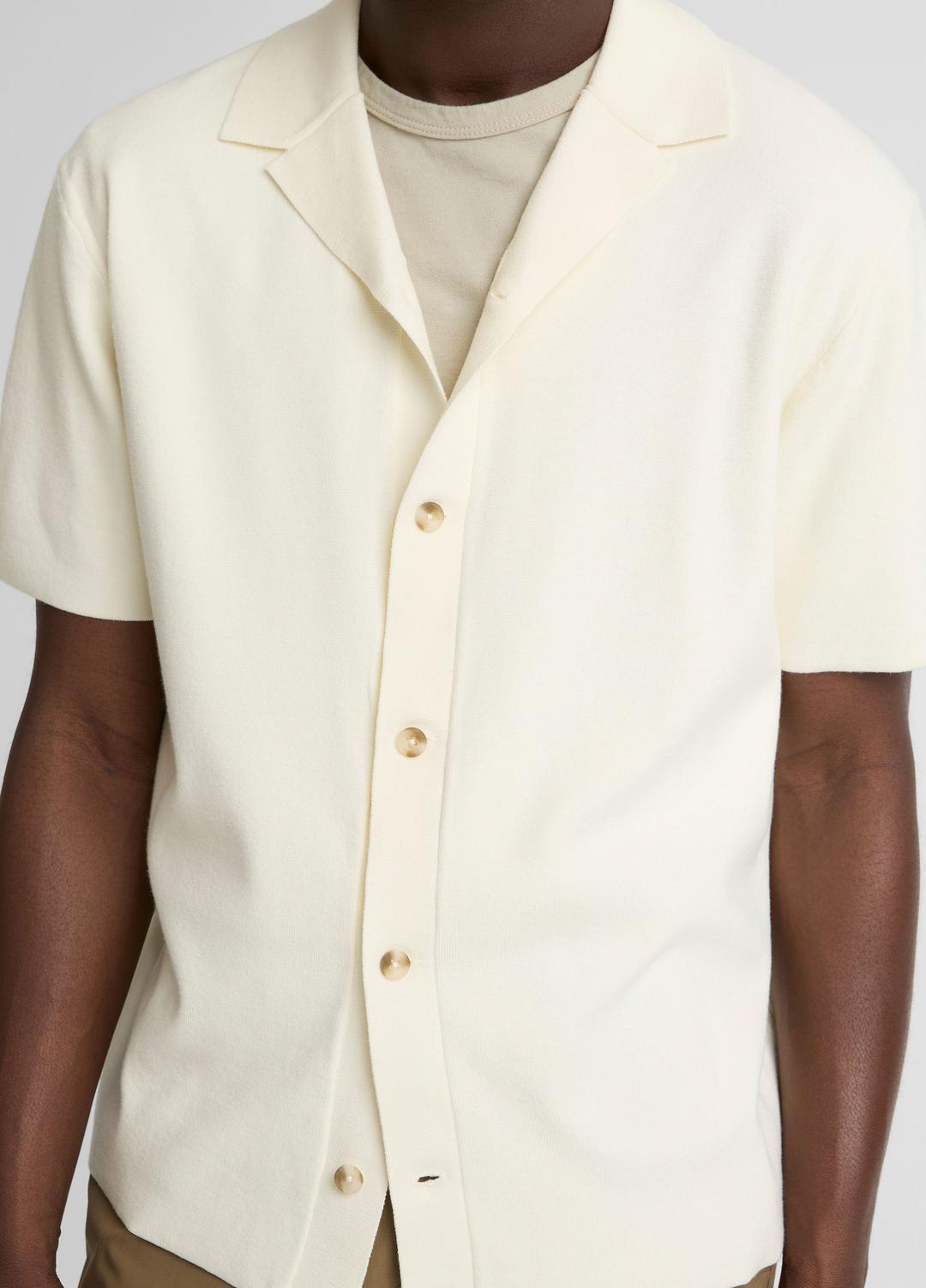 VINCE Men Merino Wool Cabana Shirt  in Short Sleeve CLASSIC CREAM