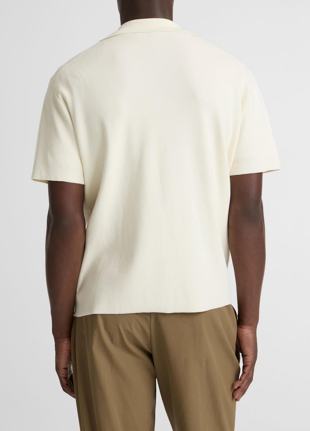 VINCE Men Merino Wool Cabana Shirt  in Short Sleeve CLASSIC CREAM
