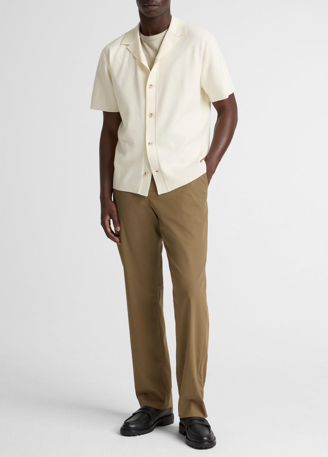 VINCE Men Merino Wool Cabana Shirt  in Short Sleeve CLASSIC CREAM