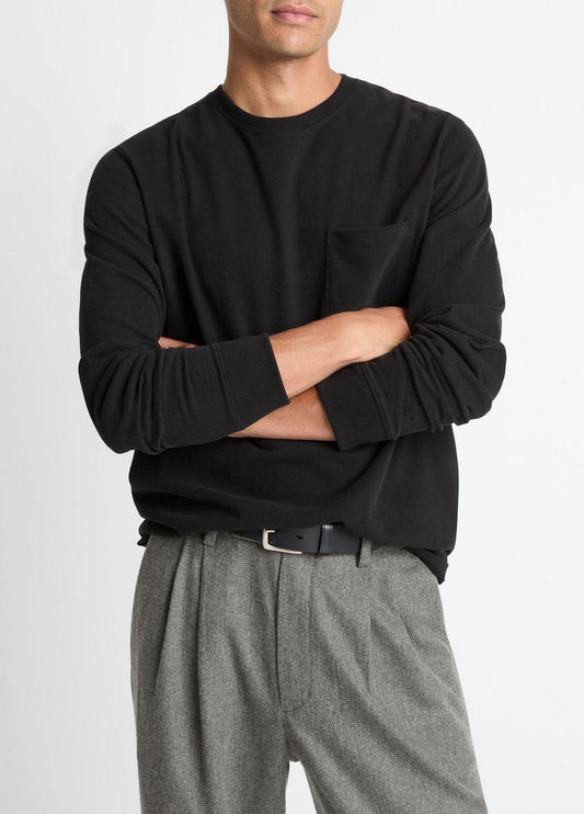 VINCE Men Sueded Jersey Long-Sleeve Pocket T-Shirt in Long Sleeve BLACK