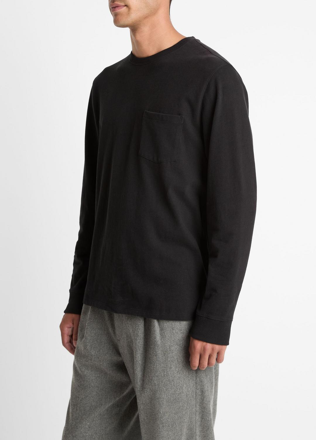 VINCE Men Sueded Jersey Long-Sleeve Pocket T-Shirt in Long Sleeve BLACK