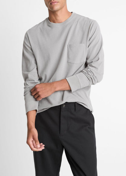 VINCE Men Sueded Jersey Long-Sleeve Pocket T-Shirt in Long Sleeve HEATHER MOUSE