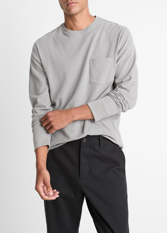 VINCE Men Sueded Jersey Long-Sleeve Pocket T-Shirt in Long Sleeve HEATHER MOUSE