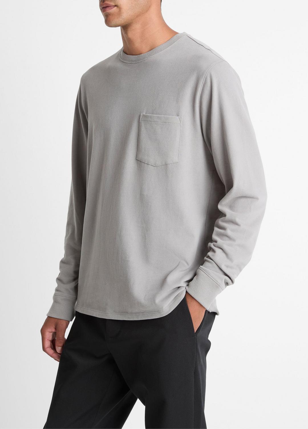 VINCE Men Sueded Jersey Long-Sleeve Pocket T-Shirt in Long Sleeve HEATHER MOUSE