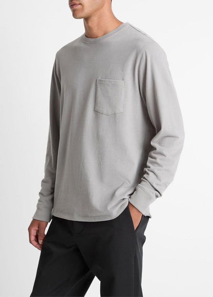 VINCE Men Sueded Jersey Long-Sleeve Pocket T-Shirt in Long Sleeve HEATHER MOUSE