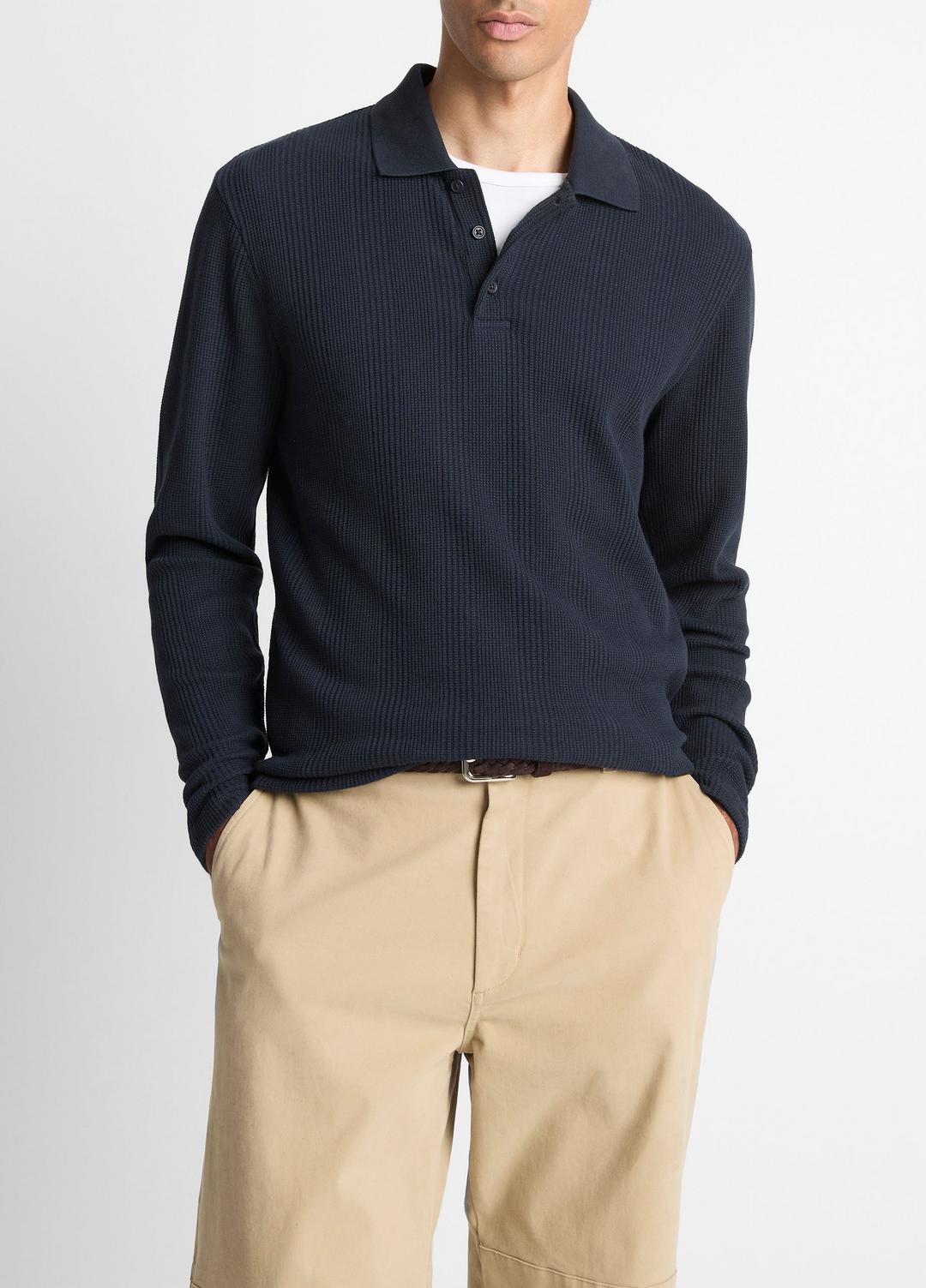 VINCE Men Variegated Cotton Polo Shirt in Henleys & Polos COASTAL BLUE