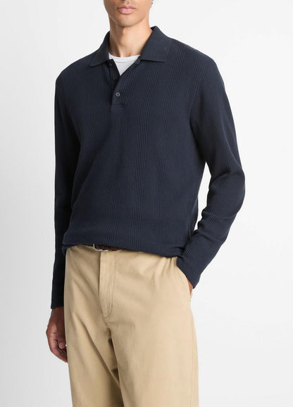 VINCE Men Variegated Cotton Polo Shirt in Henleys & Polos COASTAL BLUE