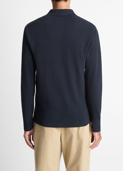 VINCE Men Variegated Cotton Polo Shirt in Henleys & Polos COASTAL BLUE