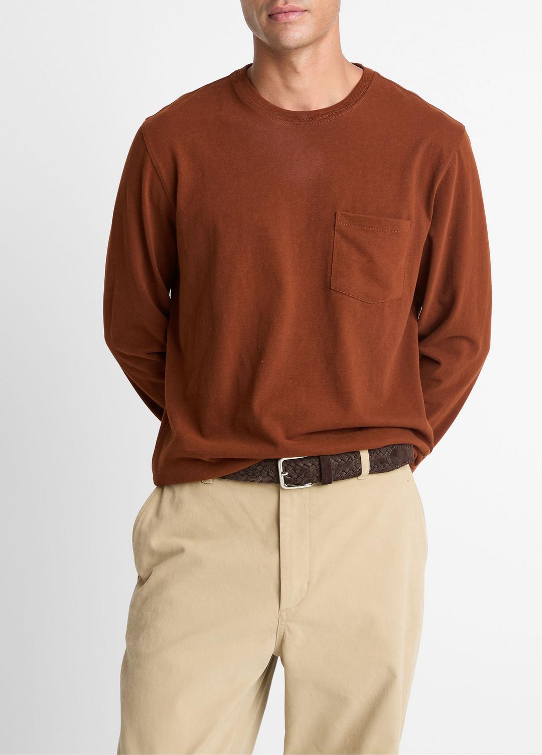 VINCE Men Sueded Jersey Long-Sleeve Pocket T-Shirt in Long Sleeve COPPERHEAD