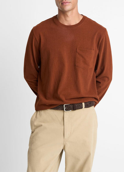 VINCE Men Sueded Jersey Long-Sleeve Pocket T-Shirt in Long Sleeve COPPERHEAD
