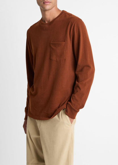 VINCE Men Sueded Jersey Long-Sleeve Pocket T-Shirt in Long Sleeve COPPERHEAD