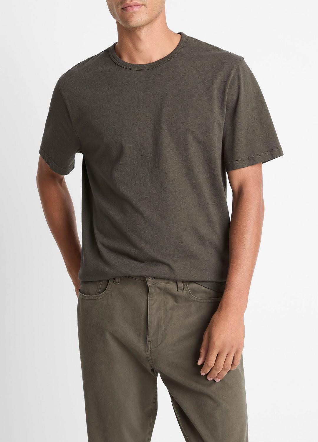 VINCE Men Garment Dye Cotton T-Shirt in Short Sleeve WASHED DARK LEAF