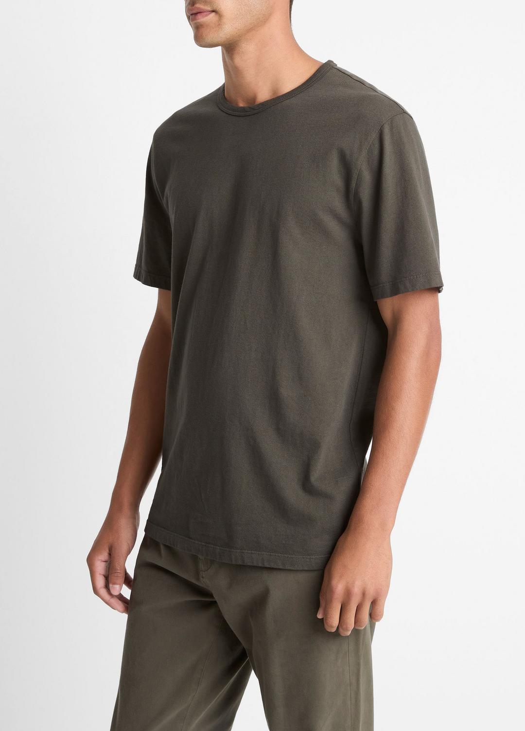 VINCE Men Garment Dye Cotton T-Shirt in Short Sleeve WASHED DARK LEAF