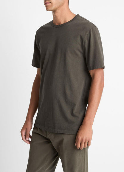 VINCE Men Garment Dye Cotton T-Shirt in Short Sleeve WASHED DARK LEAF