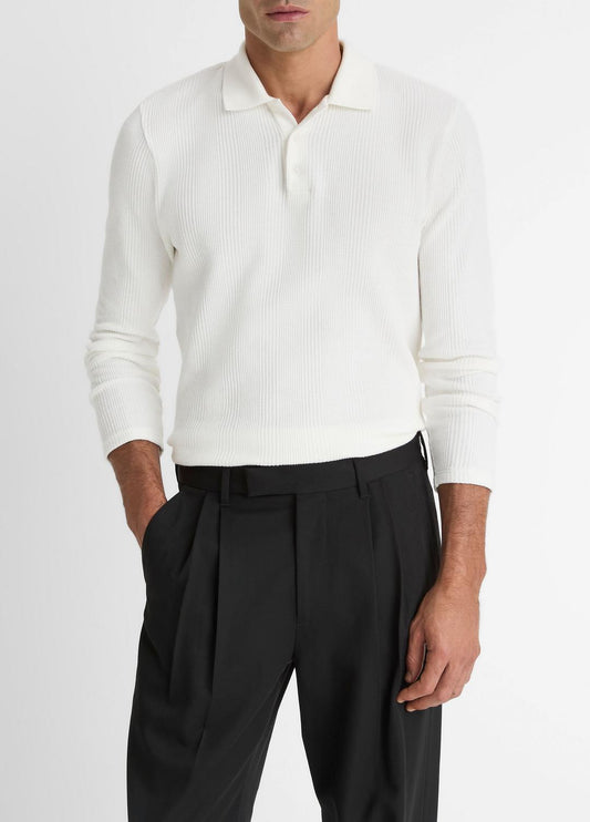 VINCE Men Variegated Cotton Polo Shirt in Henleys & Polos OFF WHITE